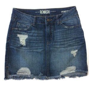 Rewash Womens Denim Jean Mini Skirt Vintage Reunion Distressed Size 7/28 Raw Hem